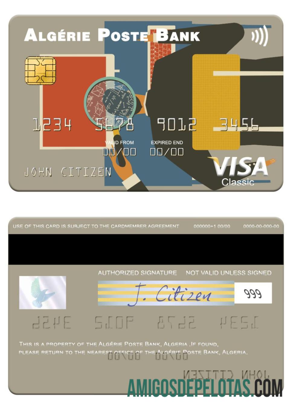 Argélia Argélia Poste Bank Visa Card exemplo